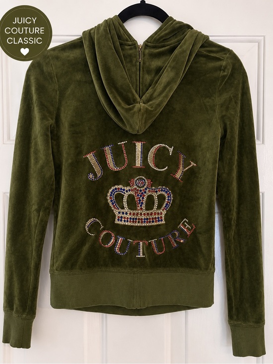 Juicy Couture Tops - Juicy Couture Olive Green Velour Zip Hoodie | Made in USA | Women's Small